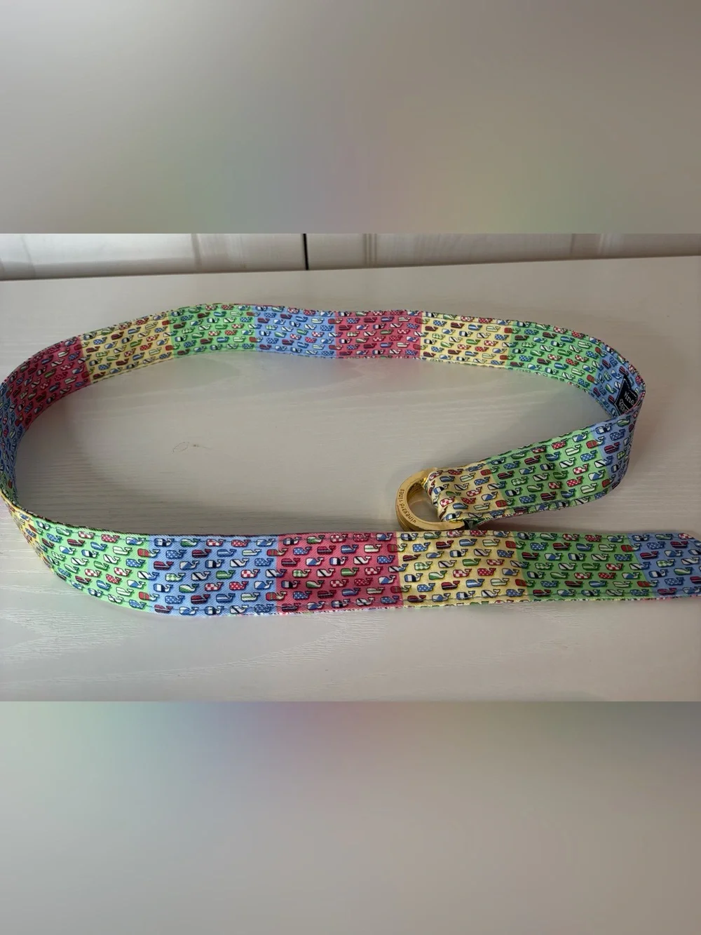 Vineyard Vines Kentucky Derby Multicolor Whale Pattern Silk Belt S Gold D Ring